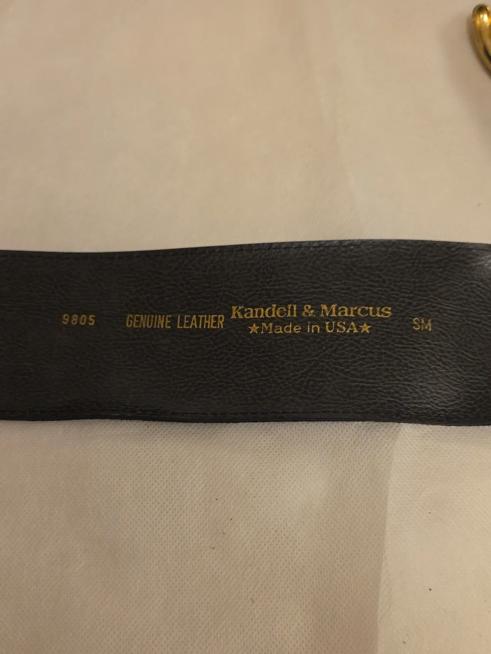 Vtg Kandell Marcus Black Suede Wide Waist Belt Gold Crescent Buckle 1980s USA